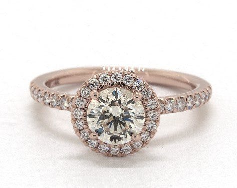 L color diamond in rose gold halo ring