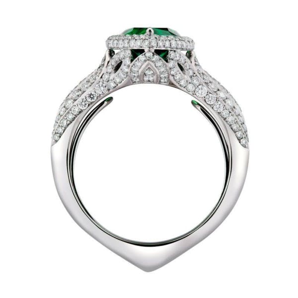 emerald ring with halo side view
