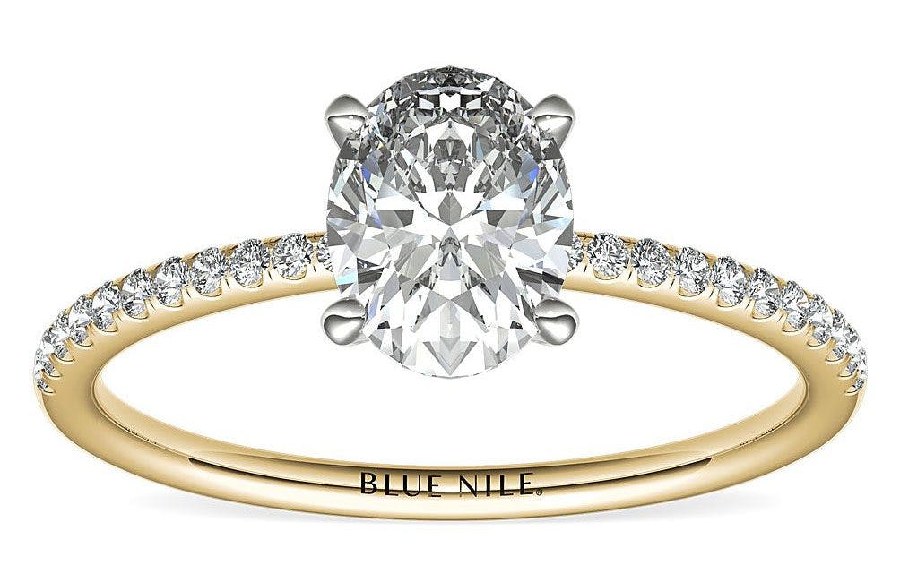 Petite Micropavé Diamond Engagement Ring in 14k Yellow Gold Blue Nile