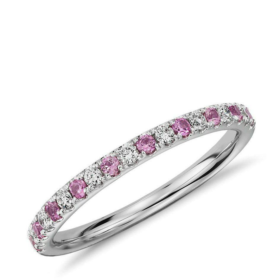 Riviera Pavé Pink Sapphire and Diamond Ring in 14k White Gold Blue Nile