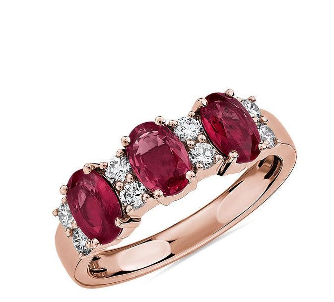 Ruby and Diamond Three-Stone Ring Angara