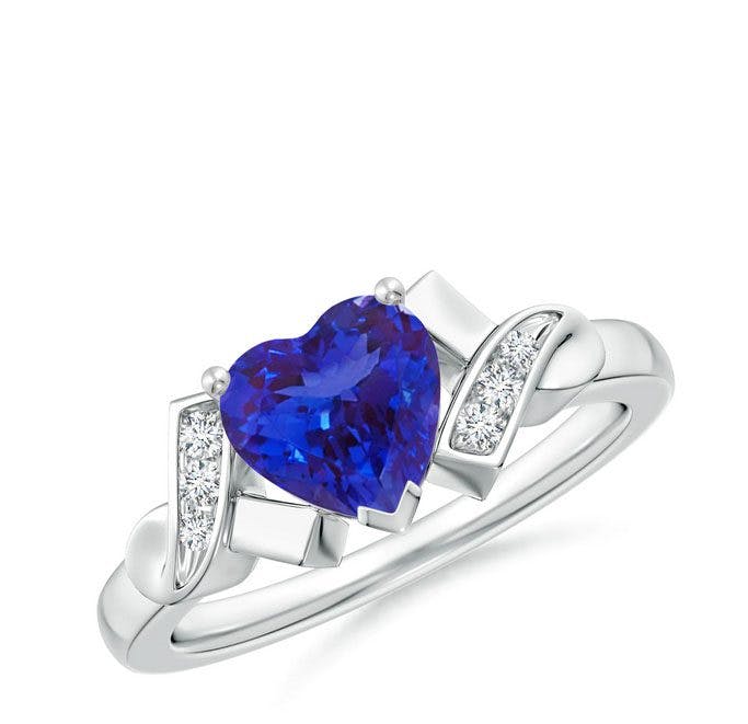 Solitaire Tanzanite Heart Ring with Diamond Accents Angara