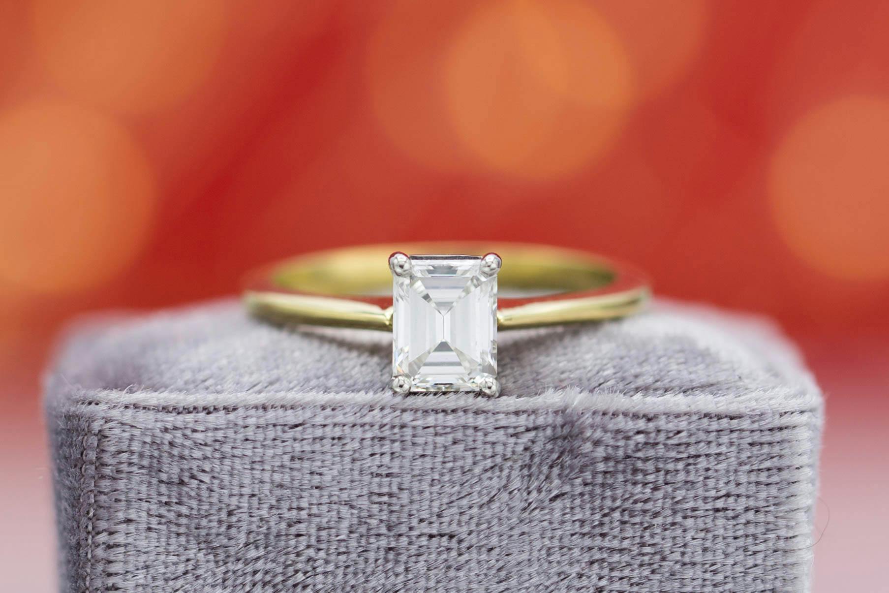 emerald & asscher cut diamonds - emerald-cut solitaire engagement ring