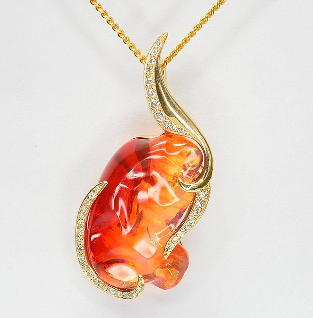 red and yellow fire opal pendant