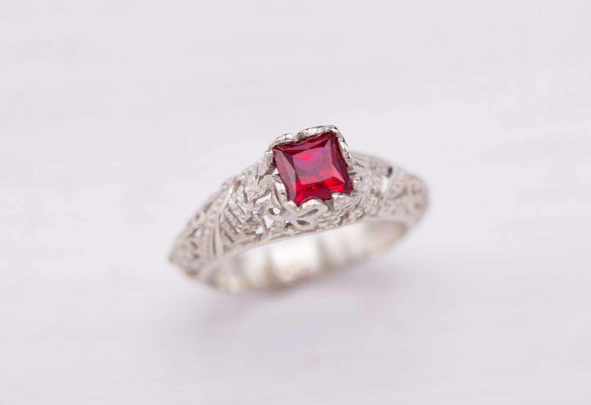 lab-made ruby center stone