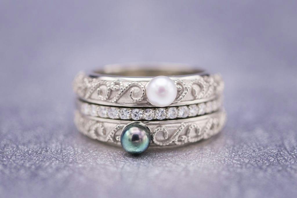 Milgrain ring with Akoya pearls - pearl engagement ring stones