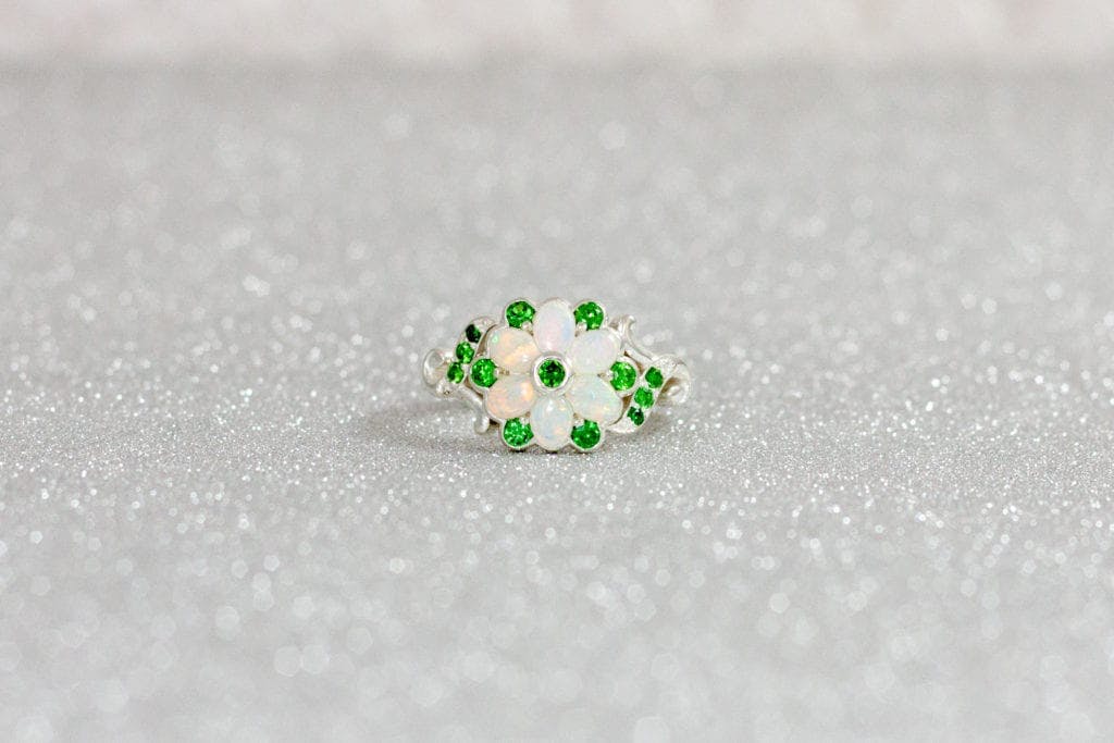 opals and emeralds - colored gemstone engagement rings