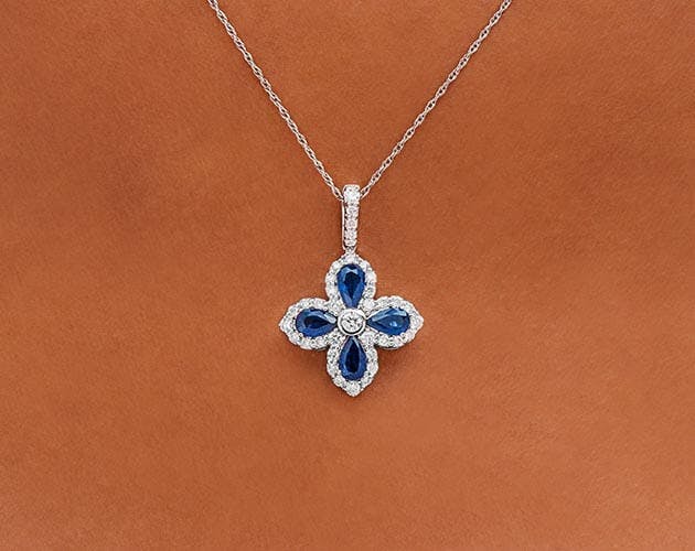 14K White Gold Lily Motif Sapphire and Diamond Necklace.jpg