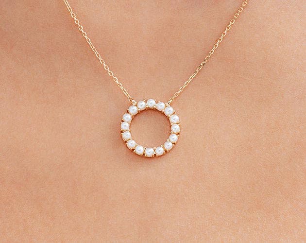 14K Yellow Gold Freshwater Cultured Seed Pearl Open Circle Necklace