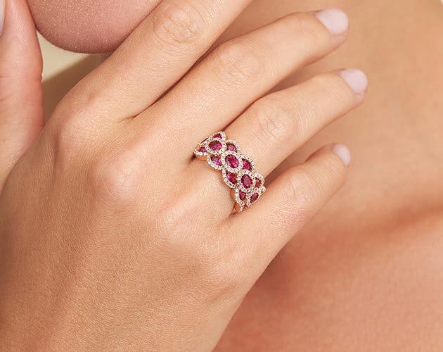 14K Rose Gold Wavy Ruby and Diamond Ring