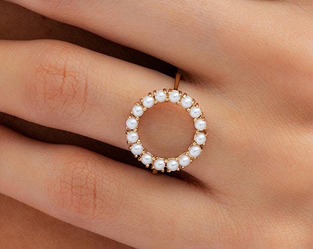 14K Yellow Gold Freshwater Cultured Seed Pearl Open Circle Ring