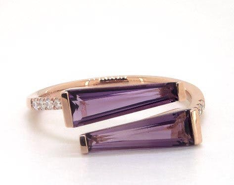 14K Rose Gold Elongated Oval Amethyst and Diamond Halo Cocktail Ring