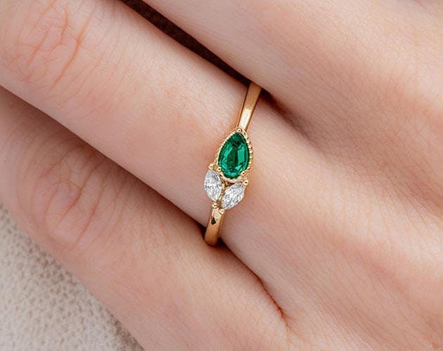 14K Yellow Emerald and Diamond Cluster Ring