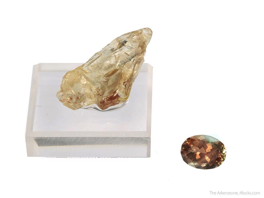 Oregon sunstone natural crystal and faceted gem