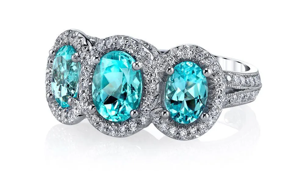ten gemstones rarer than diamond - paraiba 3 stone ring
