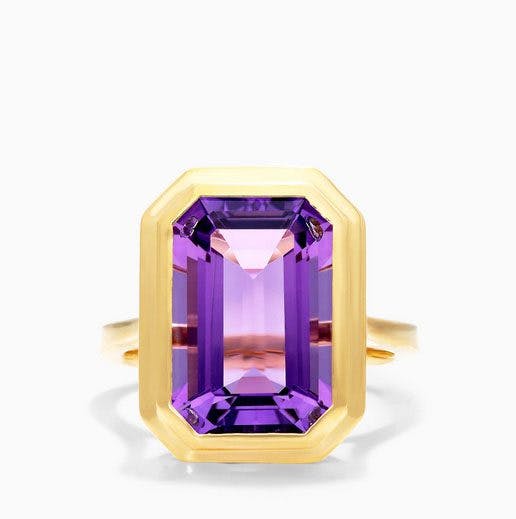 18K Yellow Gold Emerald Cut Bezel Amethyst Cocktail Ring James Allen