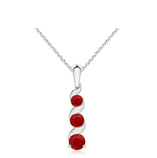 Channel-Set Round Ruby Three Stone Journey Pendant Angara