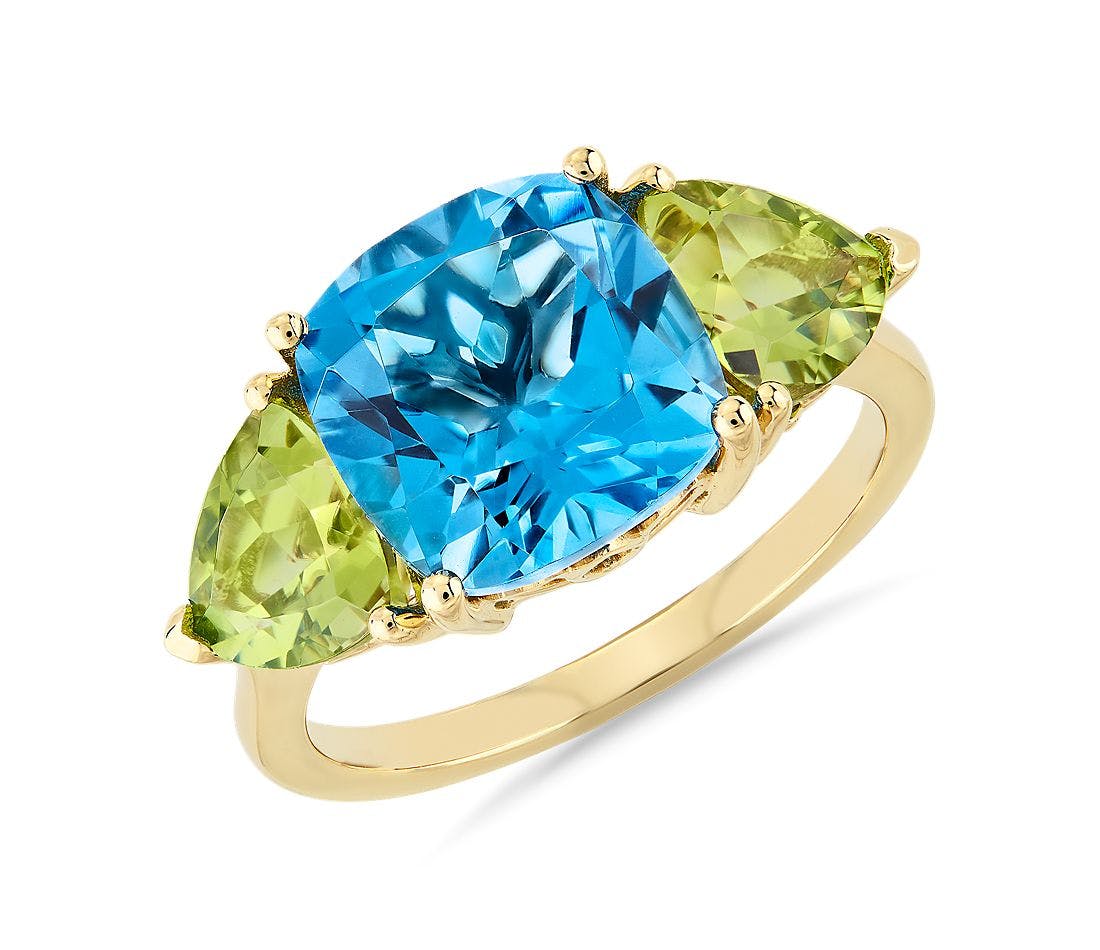 Cushion Swiss Blue Topaz and Peridot Trillion Ring Blue Nile