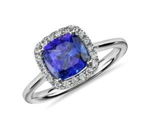 Tanzanite Cushion and Diamond Halo Ring Blue Nile