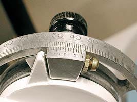 Close up of a Graves angle gauge/scale with a set screw.